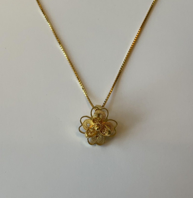 Lotus Small Gold Pendant Necklace Filigree 18